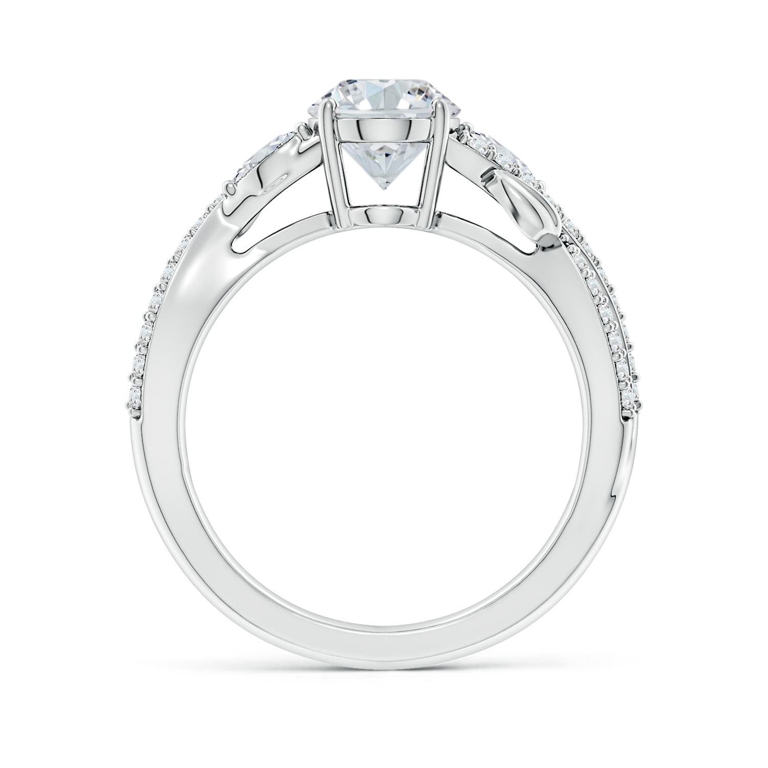 8.5x6.5mm FGVS Lab-Grown Nature-Inspired Oval and Marquise Diamond Side Stone Engagement Ring in 18K White Gold