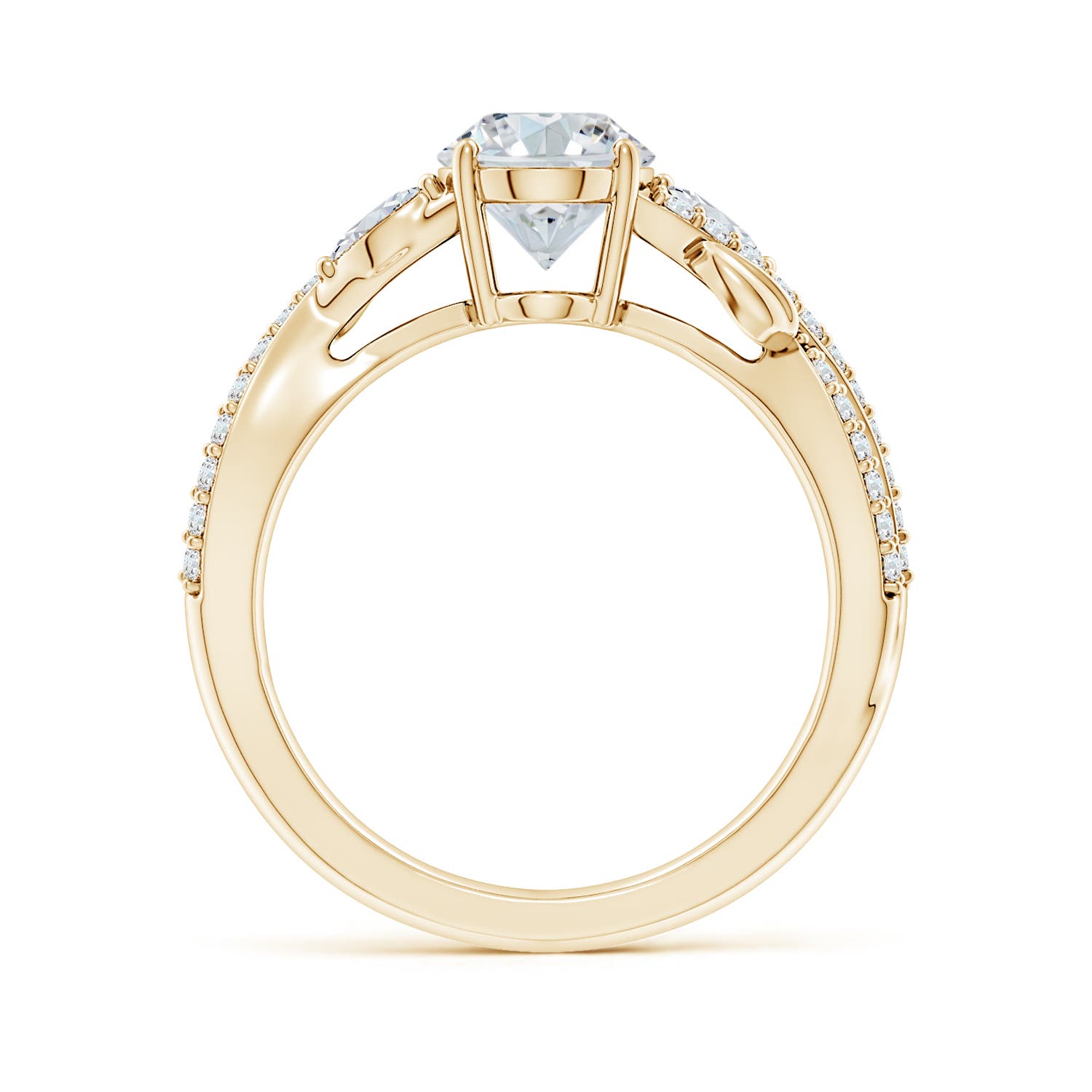 8.5x6.5mm FGVS Lab-Grown Nature-Inspired Oval and Marquise Diamond Side Stone Engagement Ring in 18K Yellow Gold