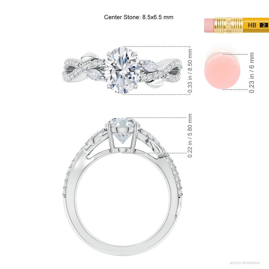 8.5x6.5mm FGVS Lab-Grown Nature-Inspired Oval and Marquise Diamond Side Stone Engagement Ring in White Gold ruler