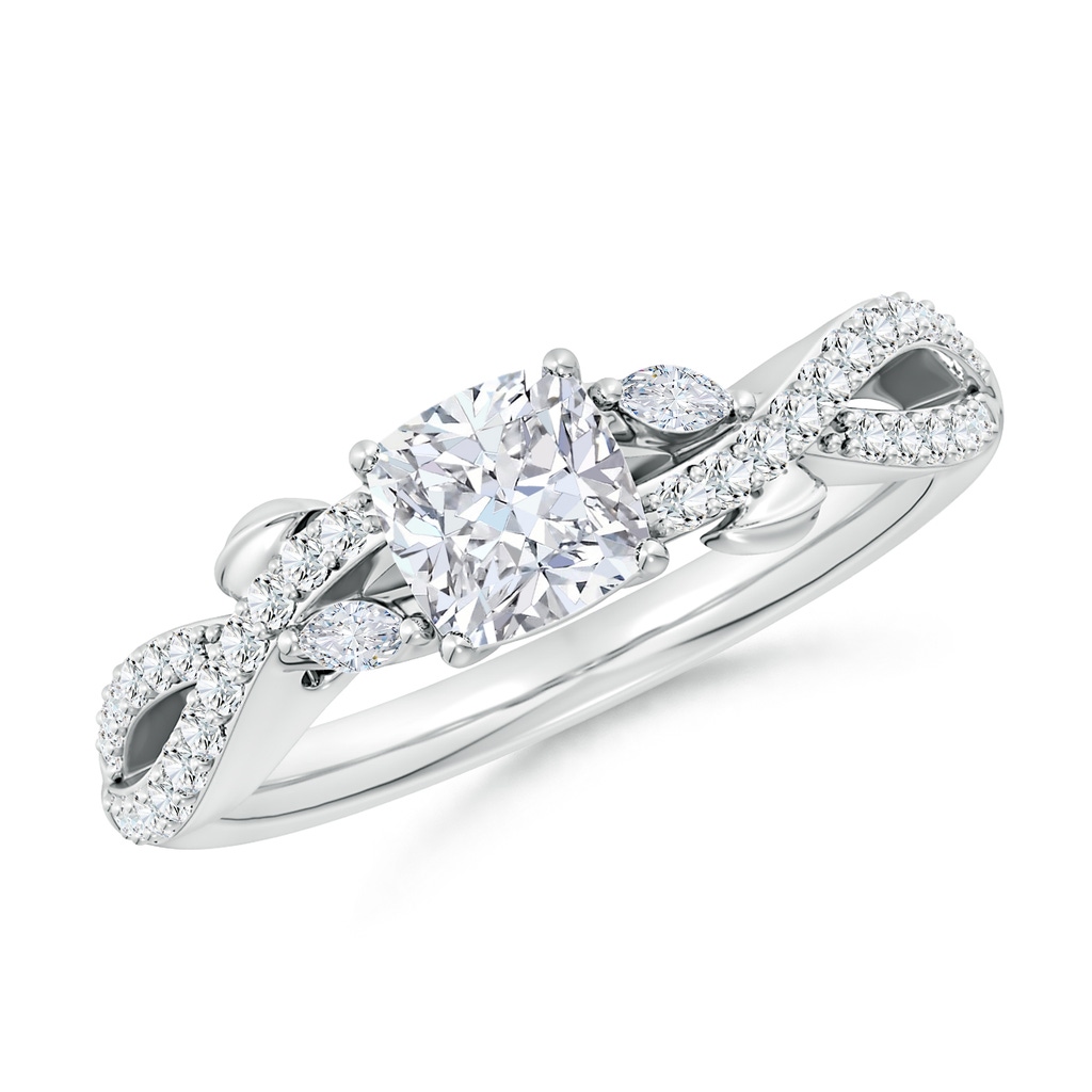 5.25mm FGVS Lab-Grown Nature-Inspired Cushion and Marquise Diamond Side Stone Engagement Ring in White Gold