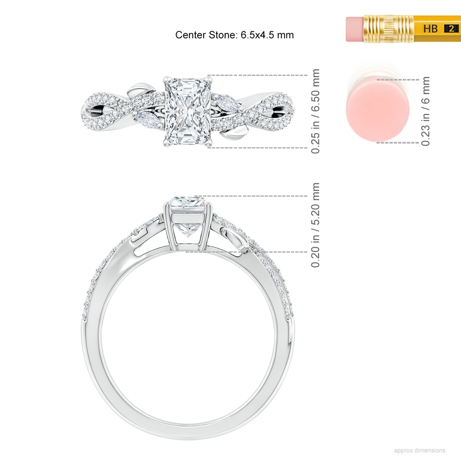 6.5x4.5mm FGVS Lab-Grown Nature-Inspired Radiant-Cut and Marquise Diamond Side Stone Engagement Ring in White Gold ruler