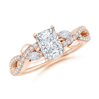 7x5mm FGVS Lab-Grown Nature-Inspired Radiant-Cut and Marquise Diamond Side Stone Engagement Ring in 9K Rose Gold