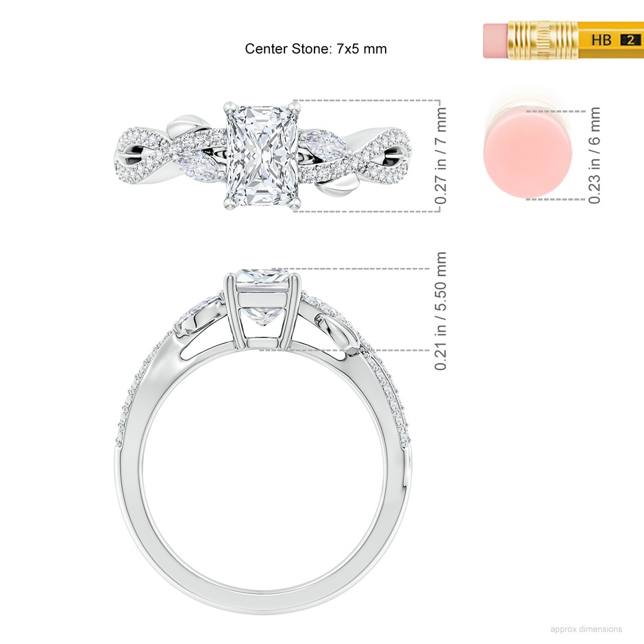 7x5mm FGVS Lab-Grown Nature-Inspired Radiant-Cut and Marquise Diamond Side Stone Engagement Ring in White Gold ruler