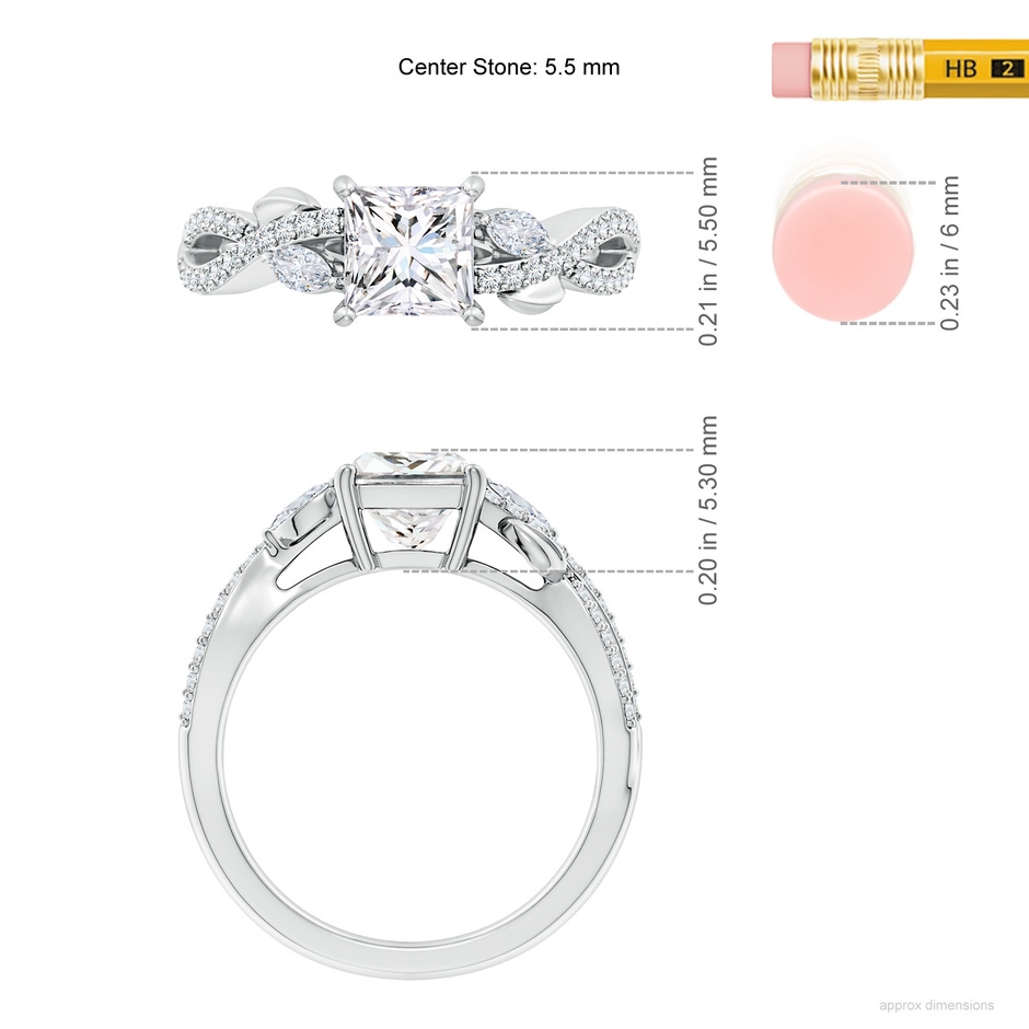 5.5mm FGVS Lab-Grown Nature-Inspired Princess-Cut and Marquise Diamond Side Stone Engagement Ring in P950 Platinum ruler