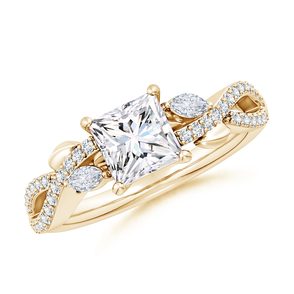 5.5mm FGVS Lab-Grown Nature-Inspired Princess-Cut and Marquise Diamond Side Stone Engagement Ring in Yellow Gold
