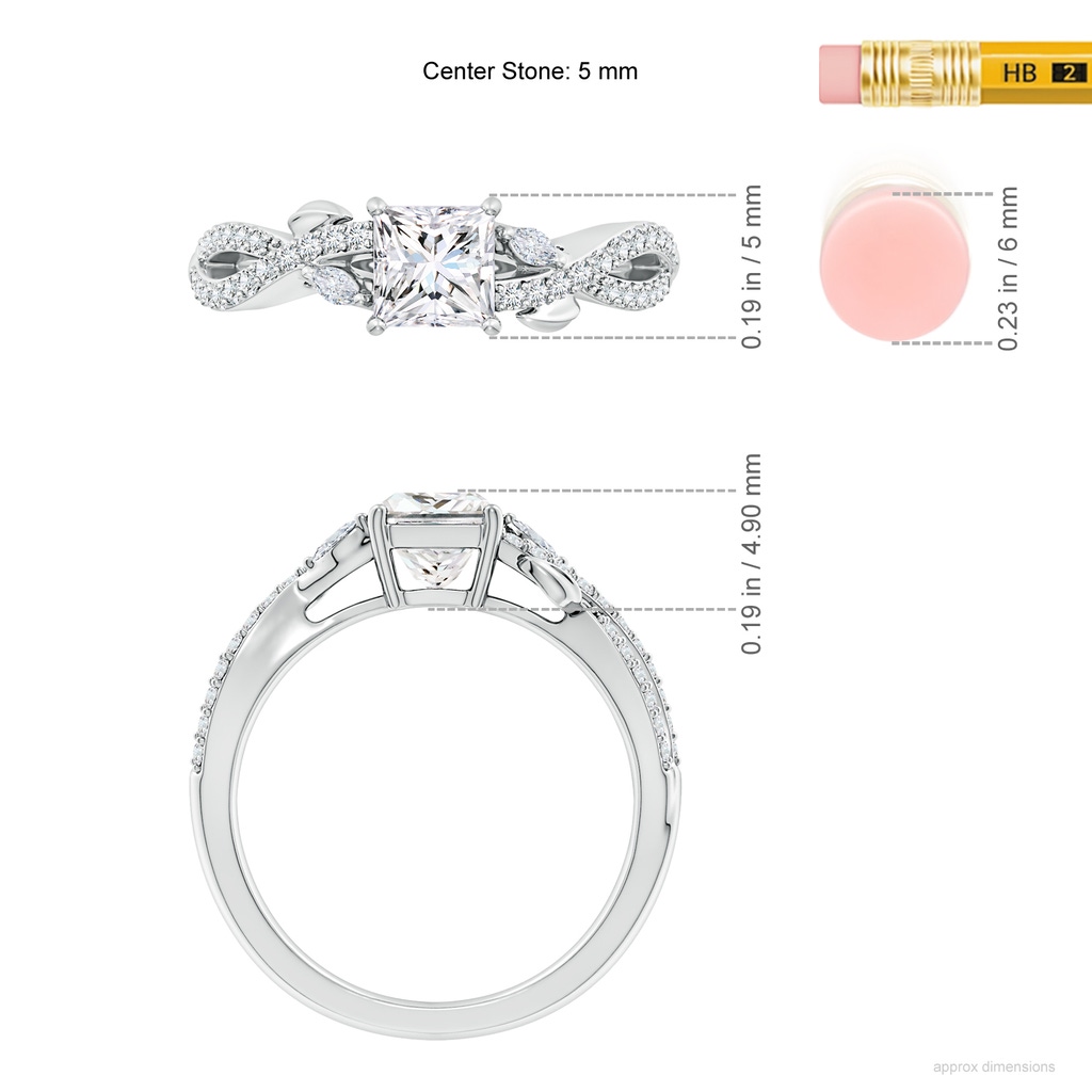 5mm FGVS Lab-Grown Nature-Inspired Princess-Cut and Marquise Diamond Side Stone Engagement Ring in White Gold ruler