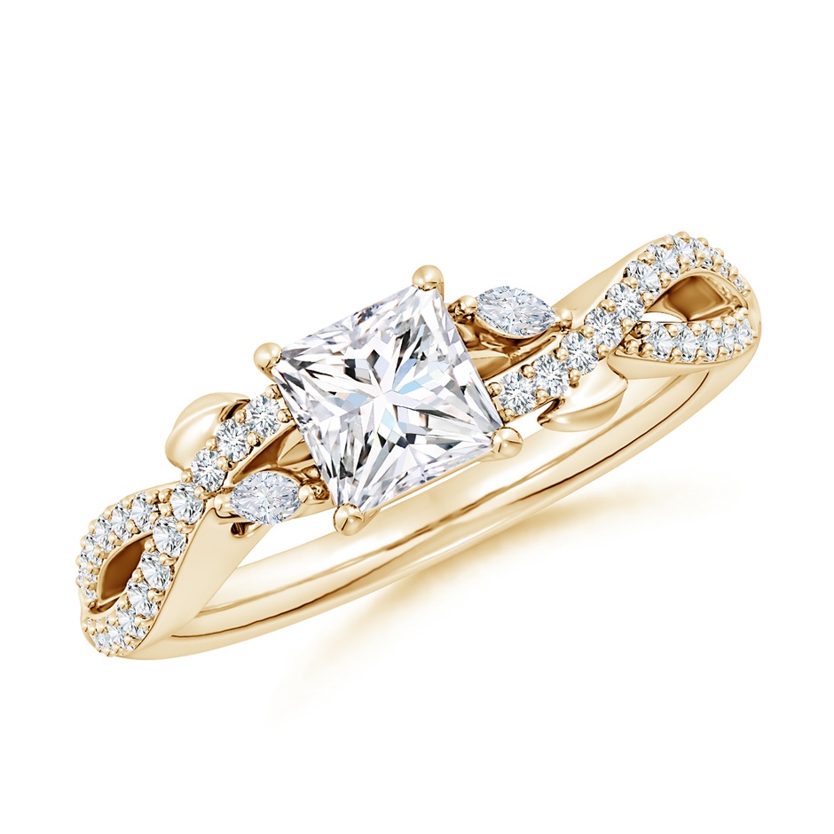 5mm FGVS Lab-Grown Nature-Inspired Princess-Cut and Marquise Diamond Side Stone Engagement Ring in Yellow Gold 