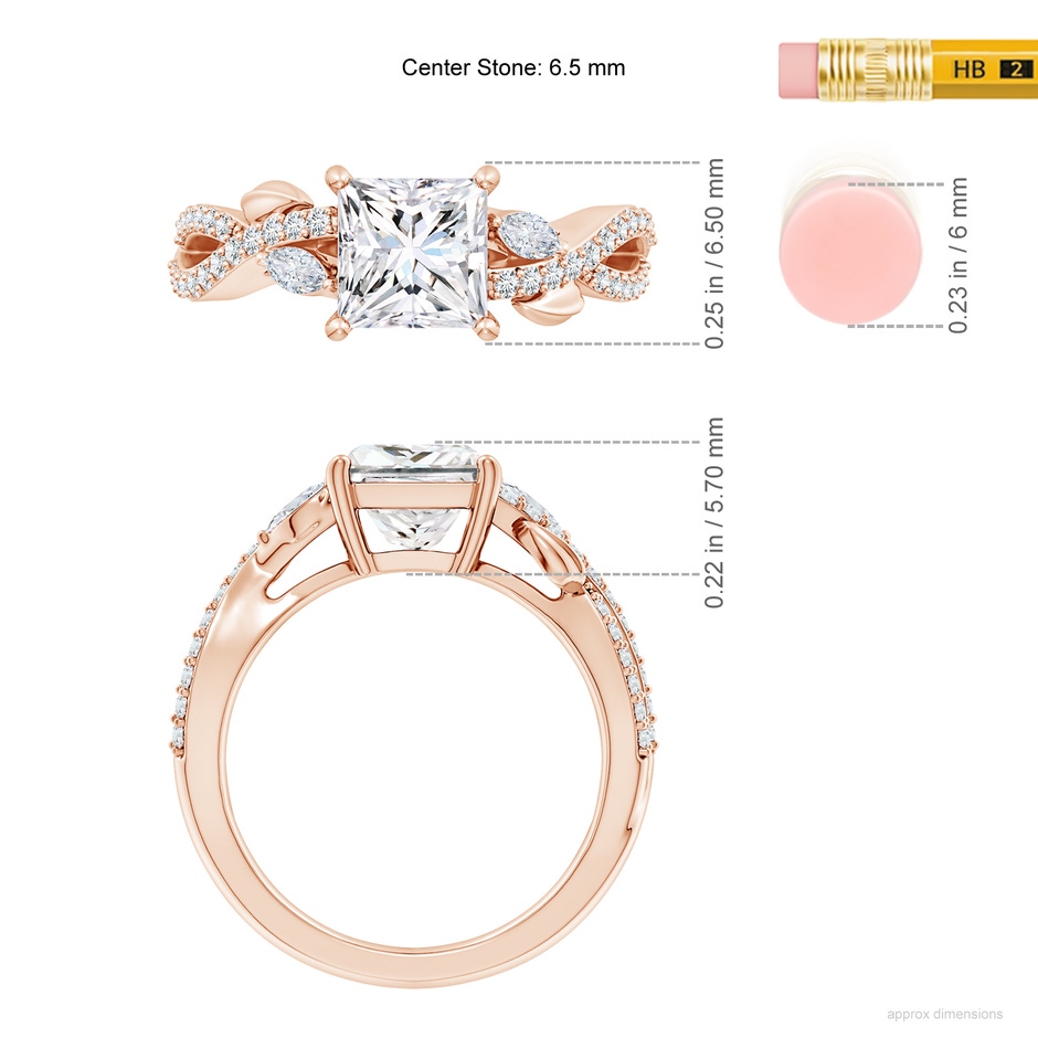 6.5mm FGVS Lab-Grown Nature-Inspired Princess-Cut and Marquise Diamond Side Stone Engagement Ring in Rose Gold ruler