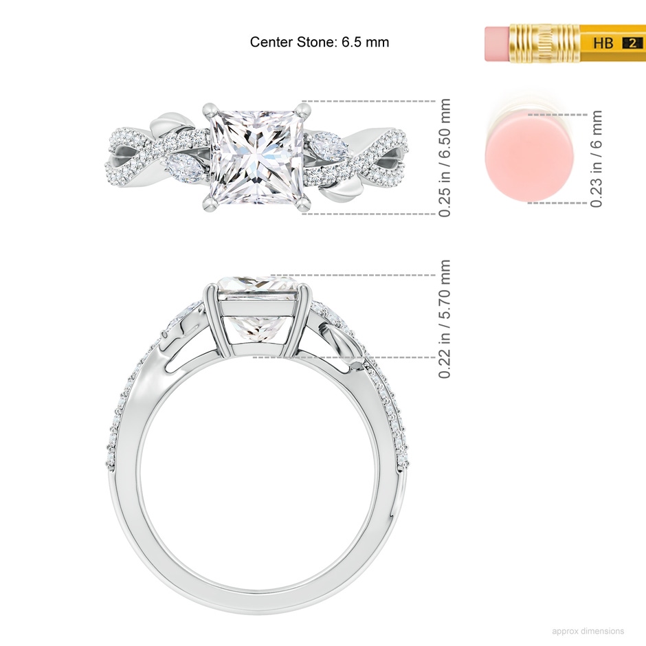 6.5mm FGVS Lab-Grown Nature-Inspired Princess-Cut and Marquise Diamond Side Stone Engagement Ring in White Gold ruler