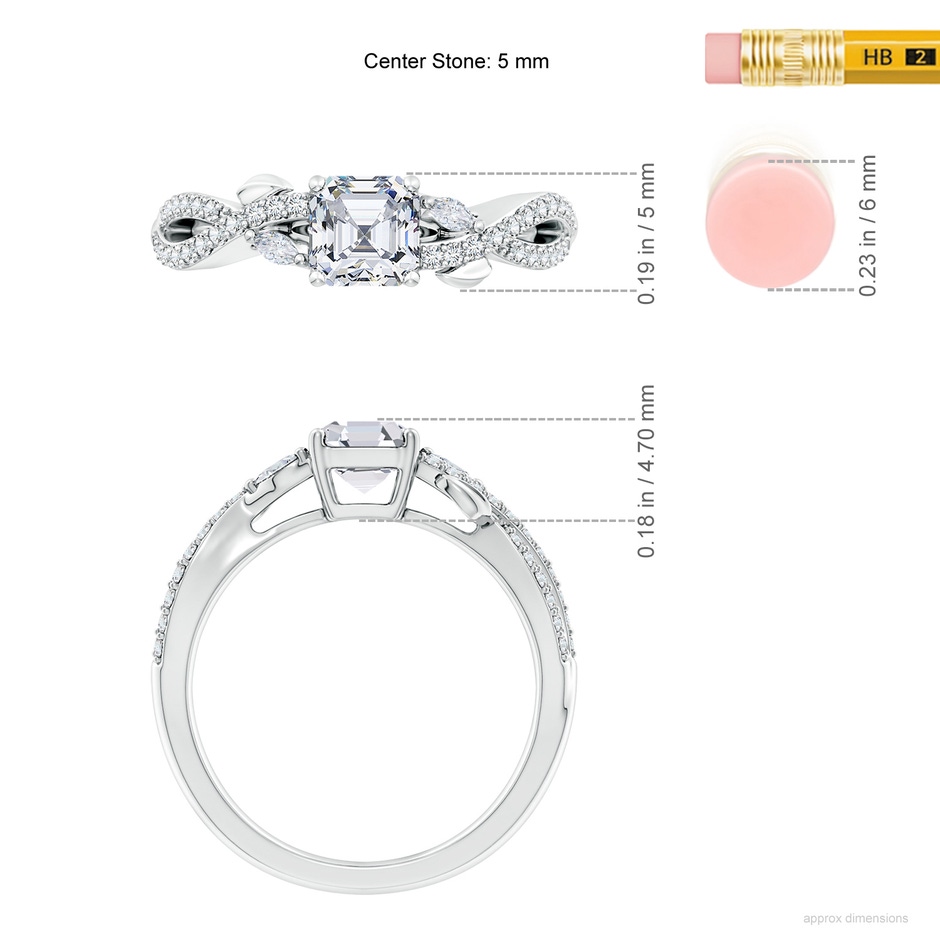 5mm FGVS Lab-Grown Nature-Inspired Asscher-Cut and Marquise Diamond Side Stone Engagement Ring in White Gold ruler