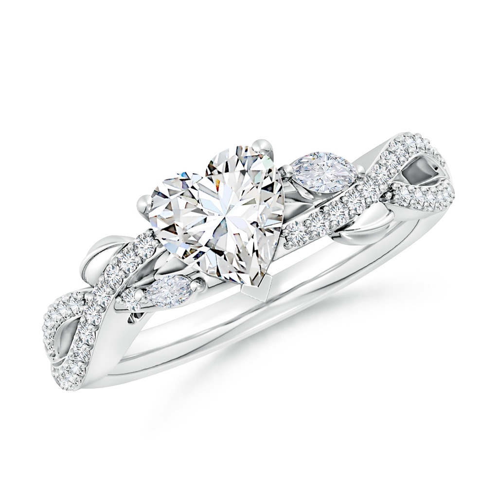 6.5mm FGVS Lab-Grown Nature-Inspired Heart and Marquise Diamond Side Stone Engagement Ring in 18K White Gold