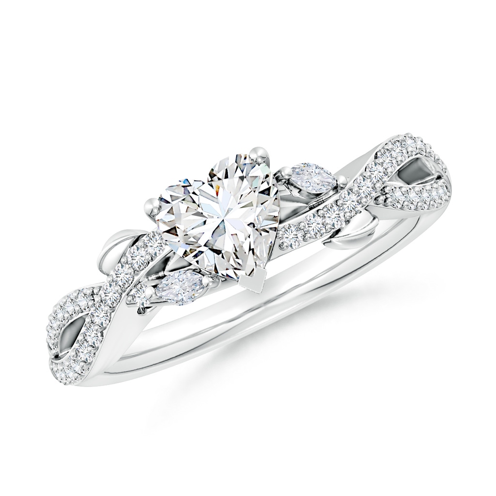 6mm FGVS Lab-Grown Nature-Inspired Heart and Marquise Diamond Side Stone Engagement Ring in White Gold