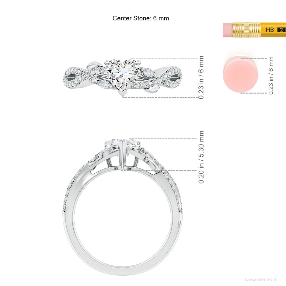 6mm FGVS Lab-Grown Nature-Inspired Heart and Marquise Diamond Side Stone Engagement Ring in White Gold ruler