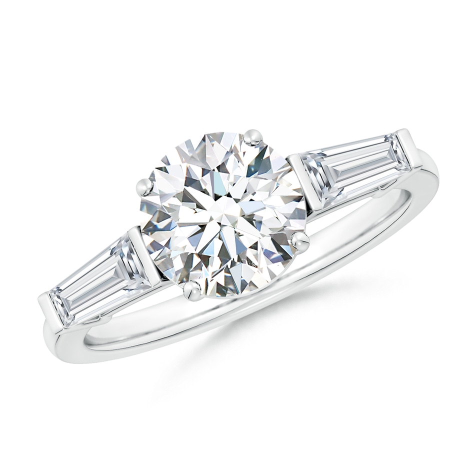 8mm FGVS Lab-Grown Round and Tapered Baguette Diamond Side Stone Engagement Ring in 9K White Gold 