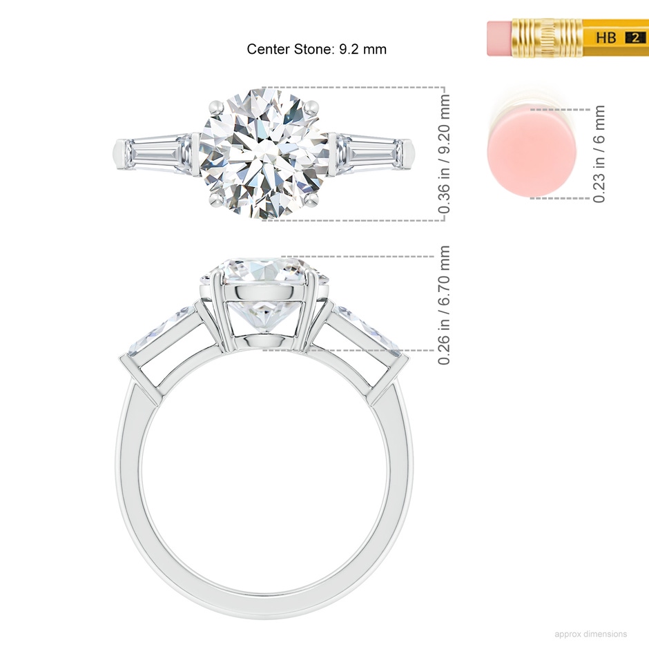 9.2mm FGVS Lab-Grown Round and Tapered Baguette Diamond Side Stone Engagement Ring in 18K White Gold ruler