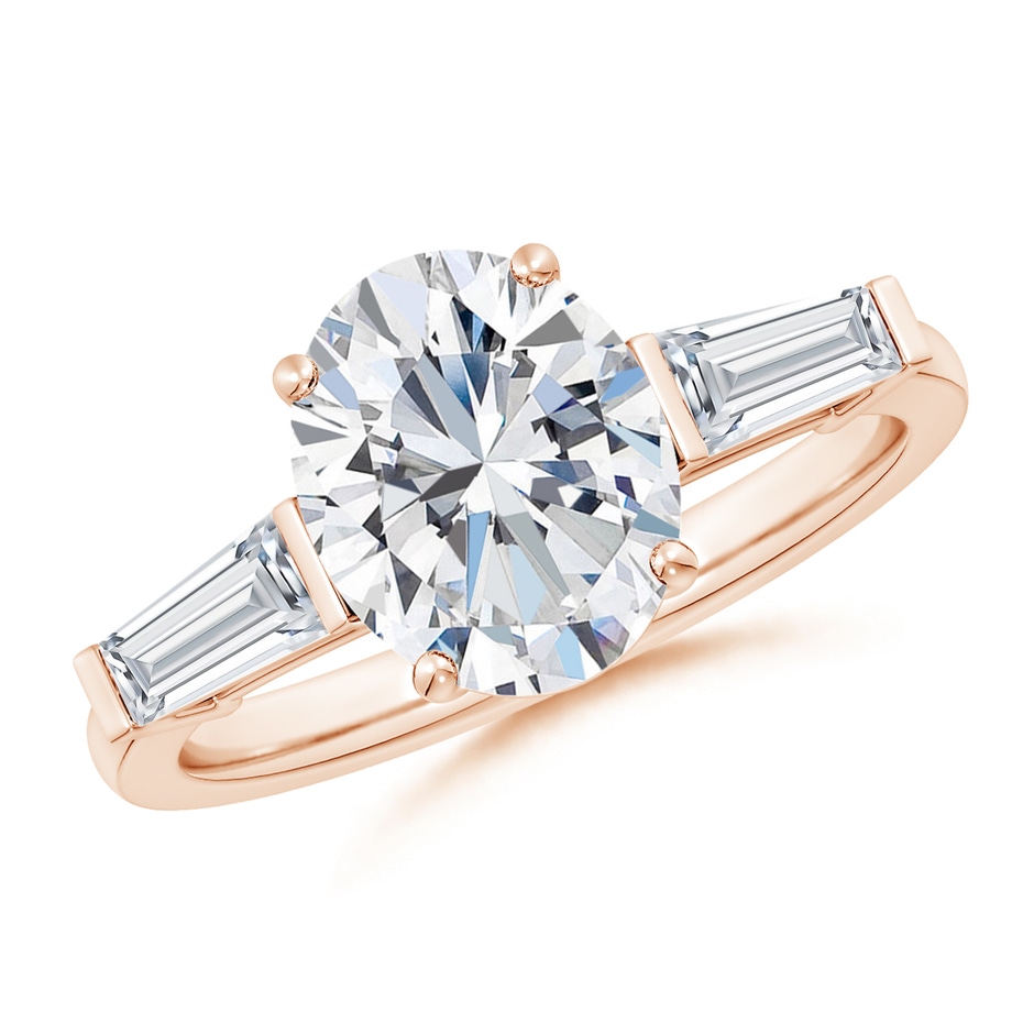 10x8mm FGVS Lab-Grown Oval and Tapered Baguette Diamond Side Stone Engagement Ring in Rose Gold 