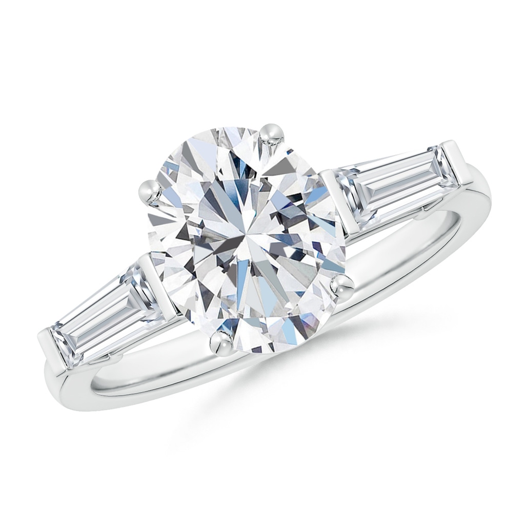 10x8mm FGVS Lab-Grown Oval and Tapered Baguette Diamond Side Stone Engagement Ring in White Gold