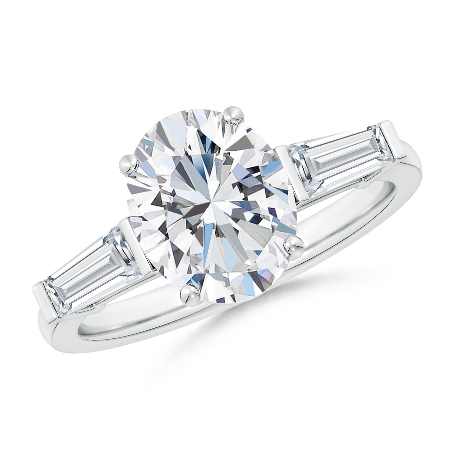 Lab-Grown Oval and Tapered Baguette Diamond Side Stone Engagement Ring