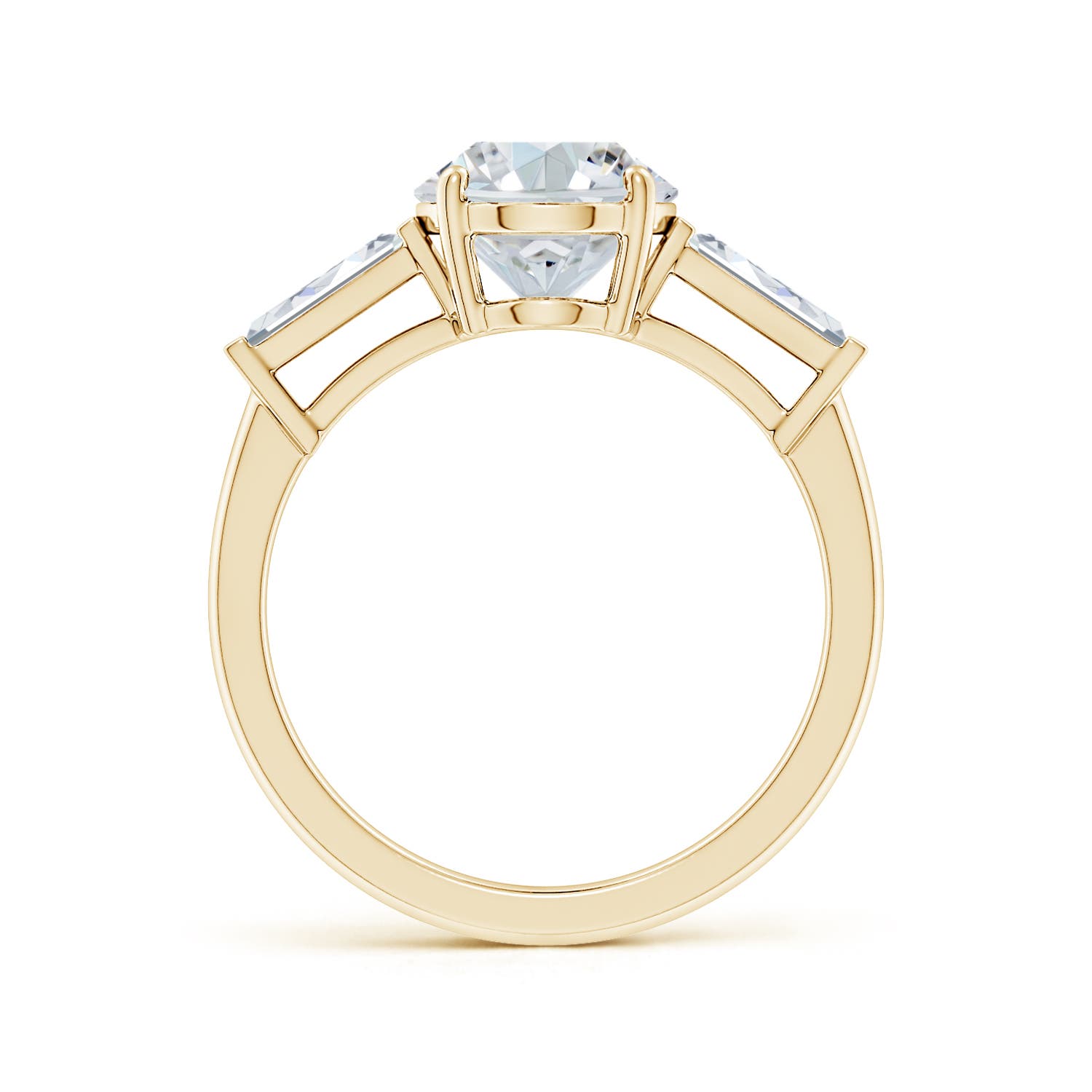 10x8mm FGVS Lab-Grown Oval and Tapered Baguette Diamond Side Stone Engagement Ring in Yellow Gold