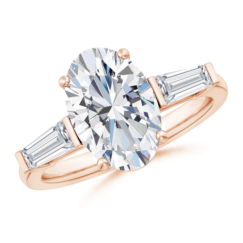 12x8mm FGVS Lab-Grown Oval and Tapered Baguette Diamond Side Stone Engagement Ring in 18K Rose Gold 