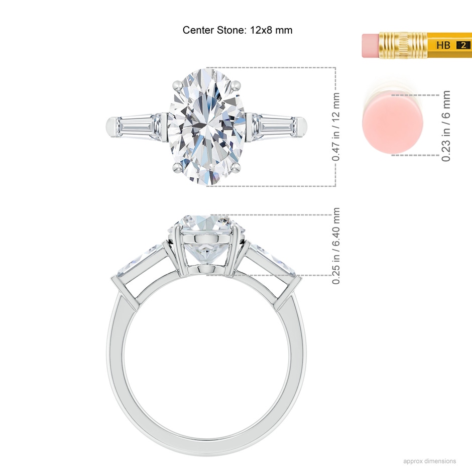 12x8mm FGVS Lab-Grown Oval and Tapered Baguette Diamond Side Stone Engagement Ring in 18K White Gold ruler