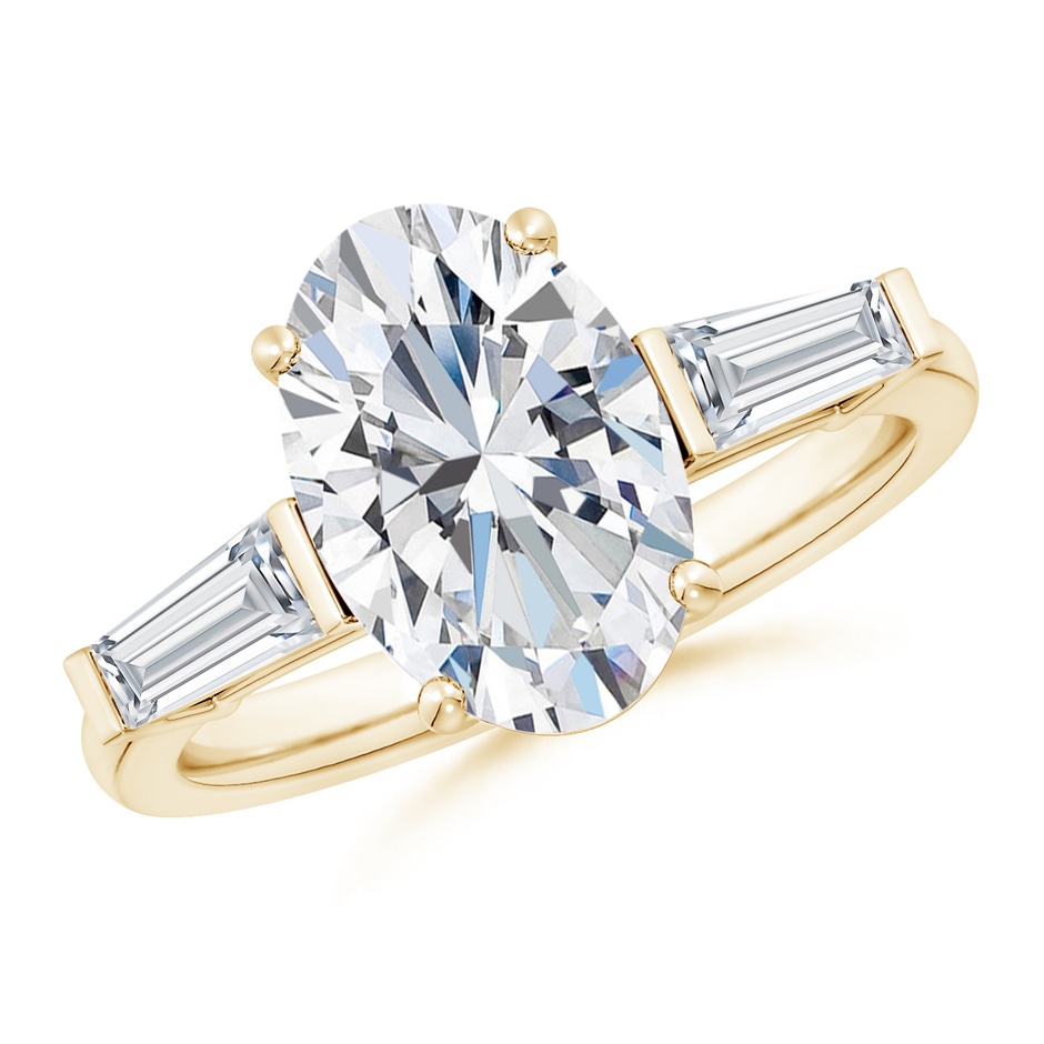 12x8mm FGVS Lab-Grown Oval and Tapered Baguette Diamond Side Stone Engagement Ring in Yellow Gold 