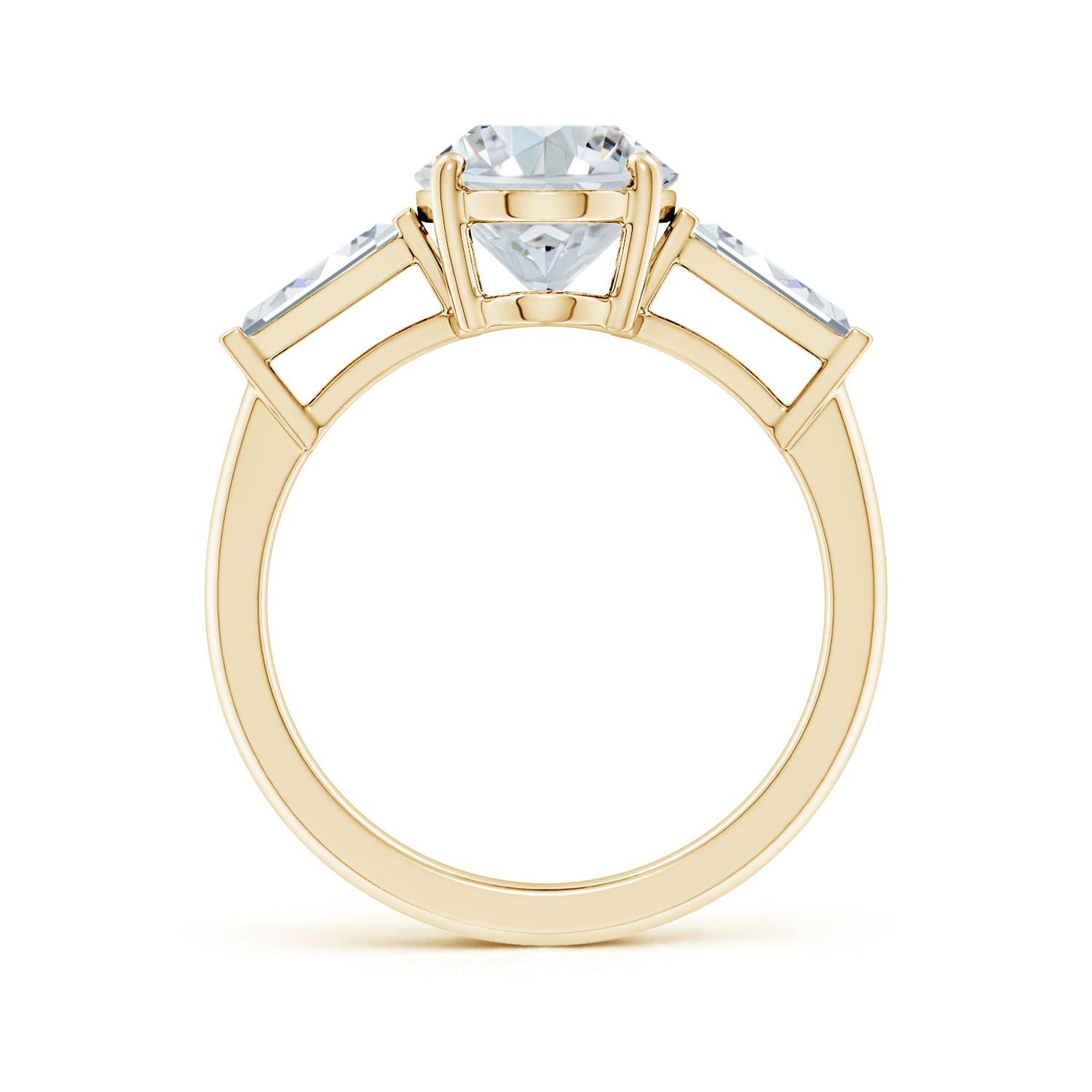 12x8mm FGVS Lab-Grown Oval and Tapered Baguette Diamond Side Stone Engagement Ring in Yellow Gold