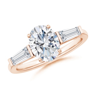 9x7mm FGVS Lab-Grown Oval and Tapered Baguette Diamond Side Stone Engagement Ring in 18K Rose Gold