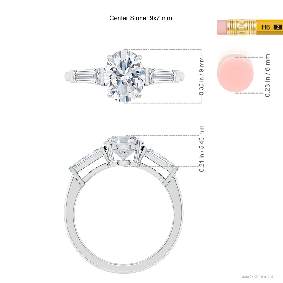 9x7mm FGVS Lab-Grown Oval and Tapered Baguette Diamond Side Stone Engagement Ring in P950 Platinum ruler