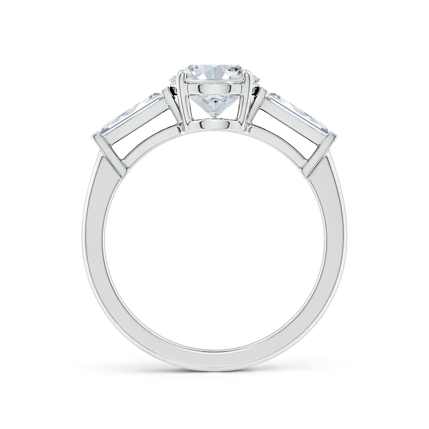 9x7mm FGVS Lab-Grown Oval and Tapered Baguette Diamond Side Stone Engagement Ring in White Gold - side 4