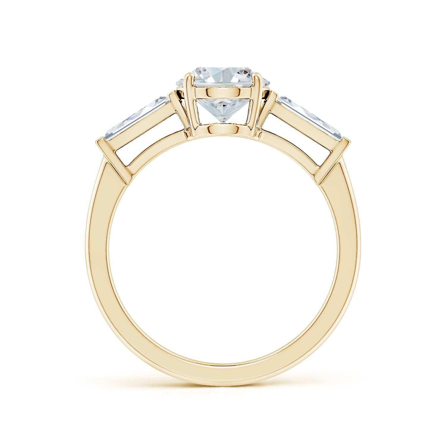 9x7mm FGVS Lab-Grown Oval and Tapered Baguette Diamond Side Stone Engagement Ring in Yellow Gold