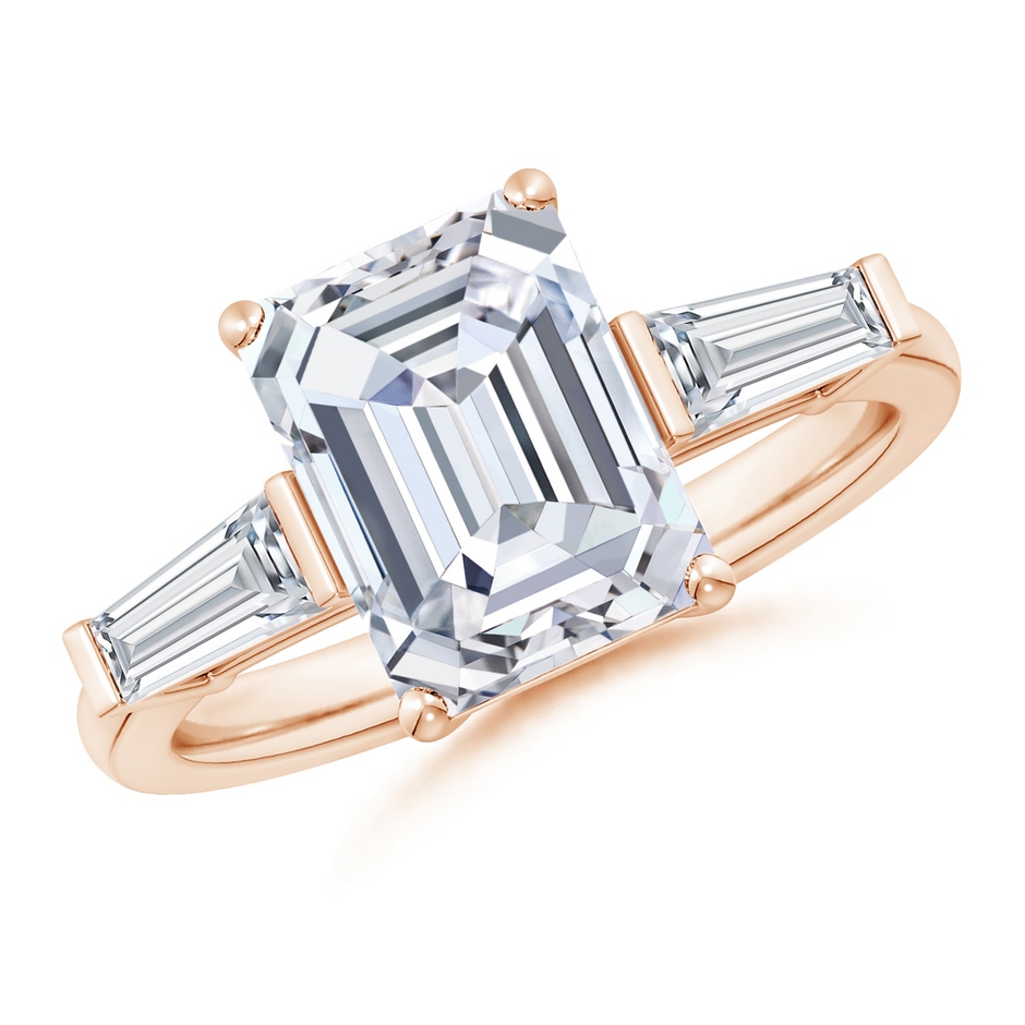 10x7.5mm FGVS Lab-Grown Emerald-Cut and Tapered Baguette Diamond Side Stone Engagement Ring in Rose Gold 