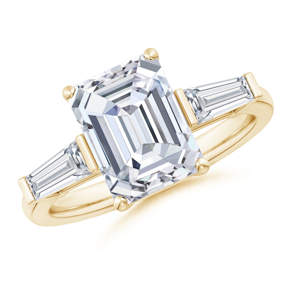 10x7.5mm FGVS Lab-Grown Emerald-Cut and Tapered Baguette Diamond Side Stone Engagement Ring in Yellow Gold 