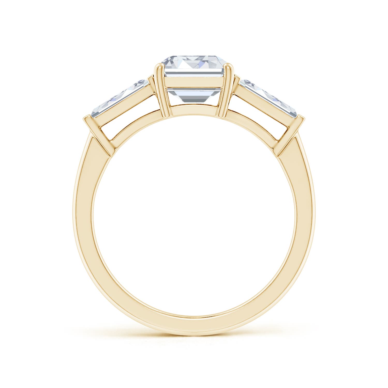8.5x6.5mm FGVS Lab-Grown Emerald-Cut and Tapered Baguette Diamond Side Stone Engagement Ring in 18K Yellow Gold
