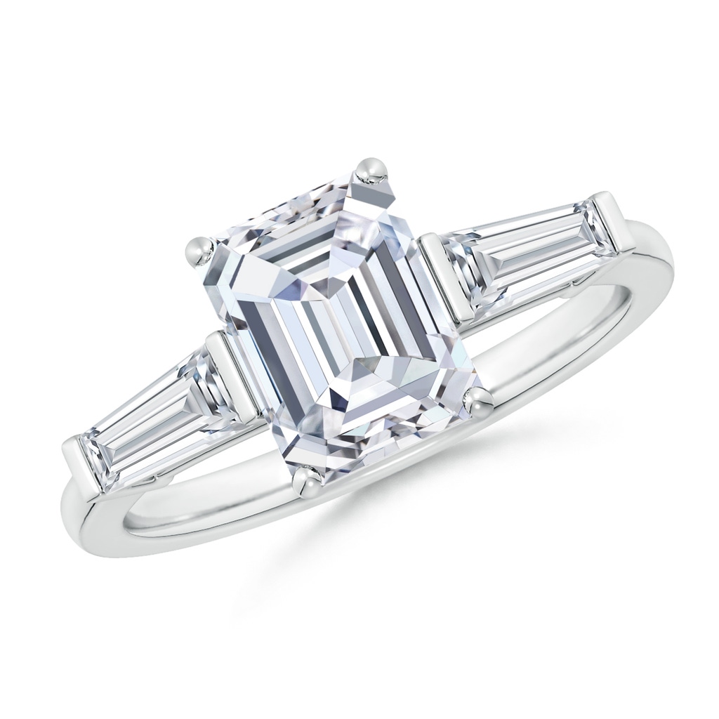 8.5x6.5mm FGVS Lab-Grown Emerald-Cut and Tapered Baguette Diamond Side Stone Engagement Ring in P950 Platinum