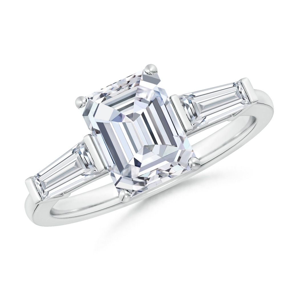8.5x6.5mm FGVS Lab-Grown Emerald-Cut and Tapered Baguette Diamond Side Stone Engagement Ring in White Gold