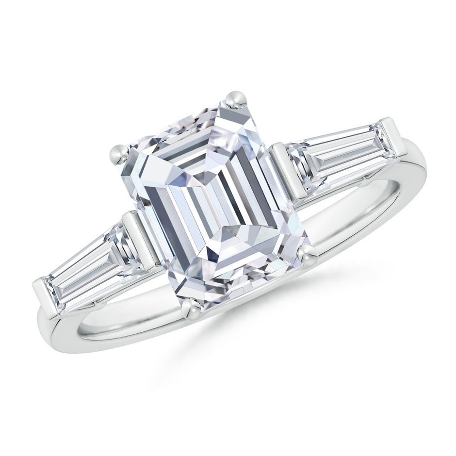 9x7mm FGVS Lab-Grown Emerald-Cut and Tapered Baguette Diamond Side Stone Engagement Ring in White Gold 