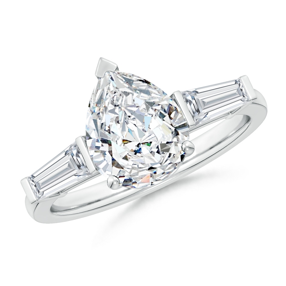 10x8mm FGVS Lab-Grown Pear and Tapered Baguette Diamond Side Stone Engagement Ring in White Gold 