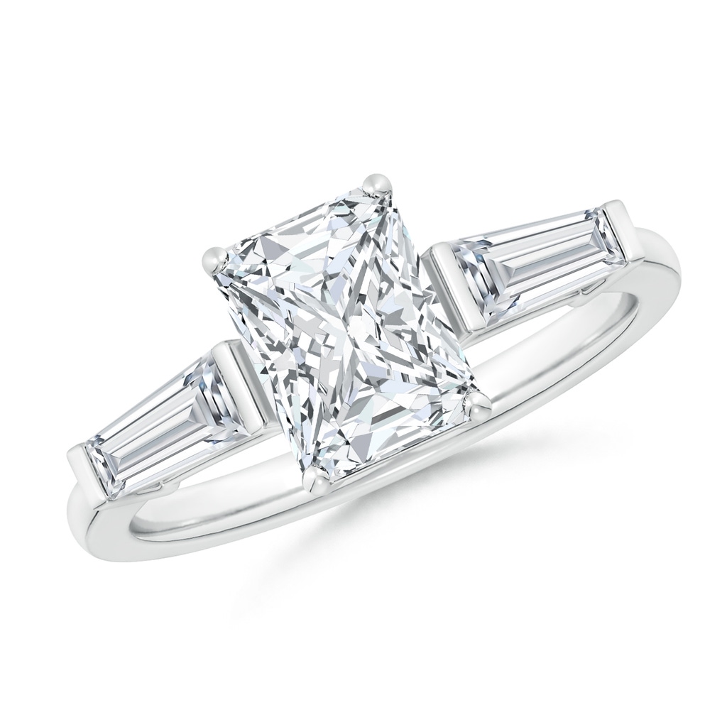 8x6mm FGVS Lab-Grown Radiant-Cut and Tapered Baguette Diamond Side Stone Engagement Ring in P950 Platinum