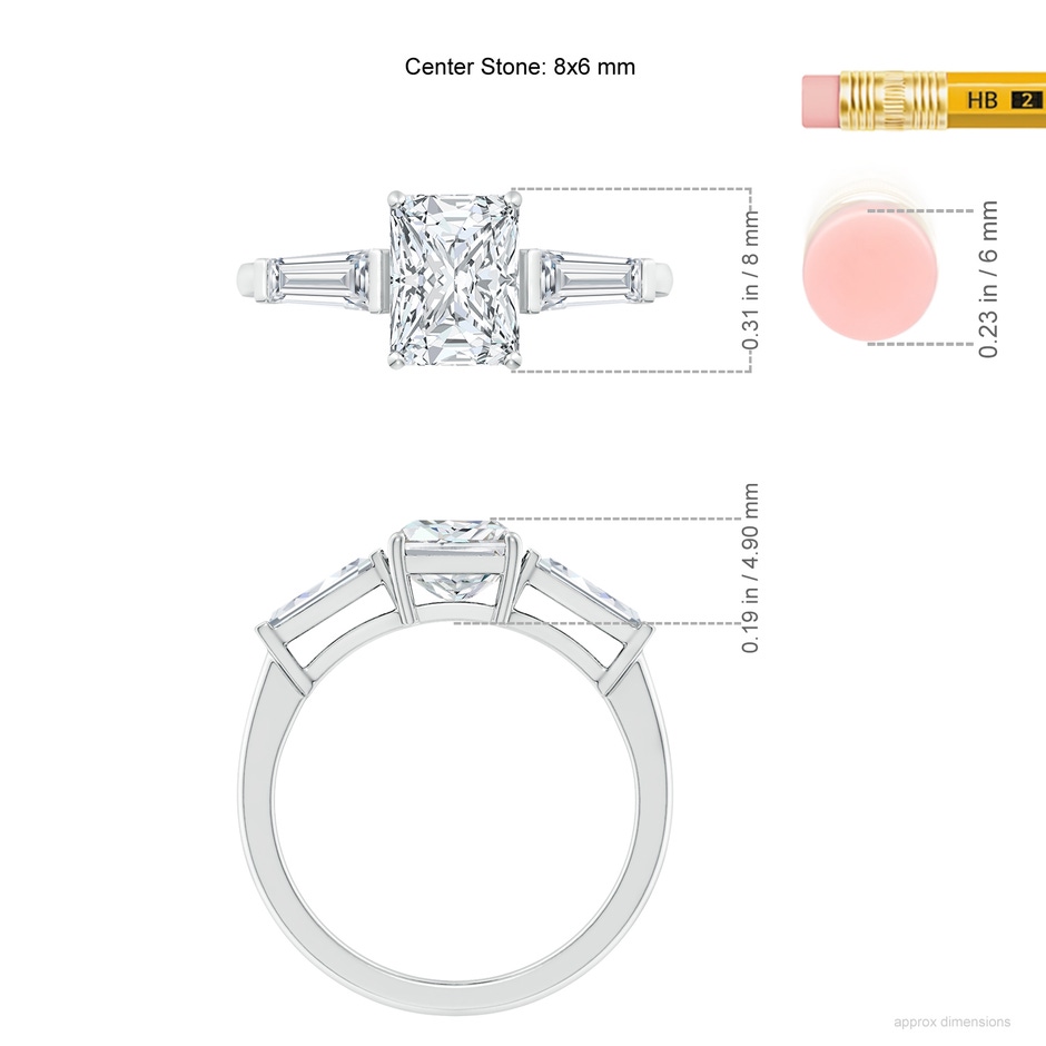 8x6mm FGVS Lab-Grown Radiant-Cut and Tapered Baguette Diamond Side Stone Engagement Ring in P950 Platinum rule