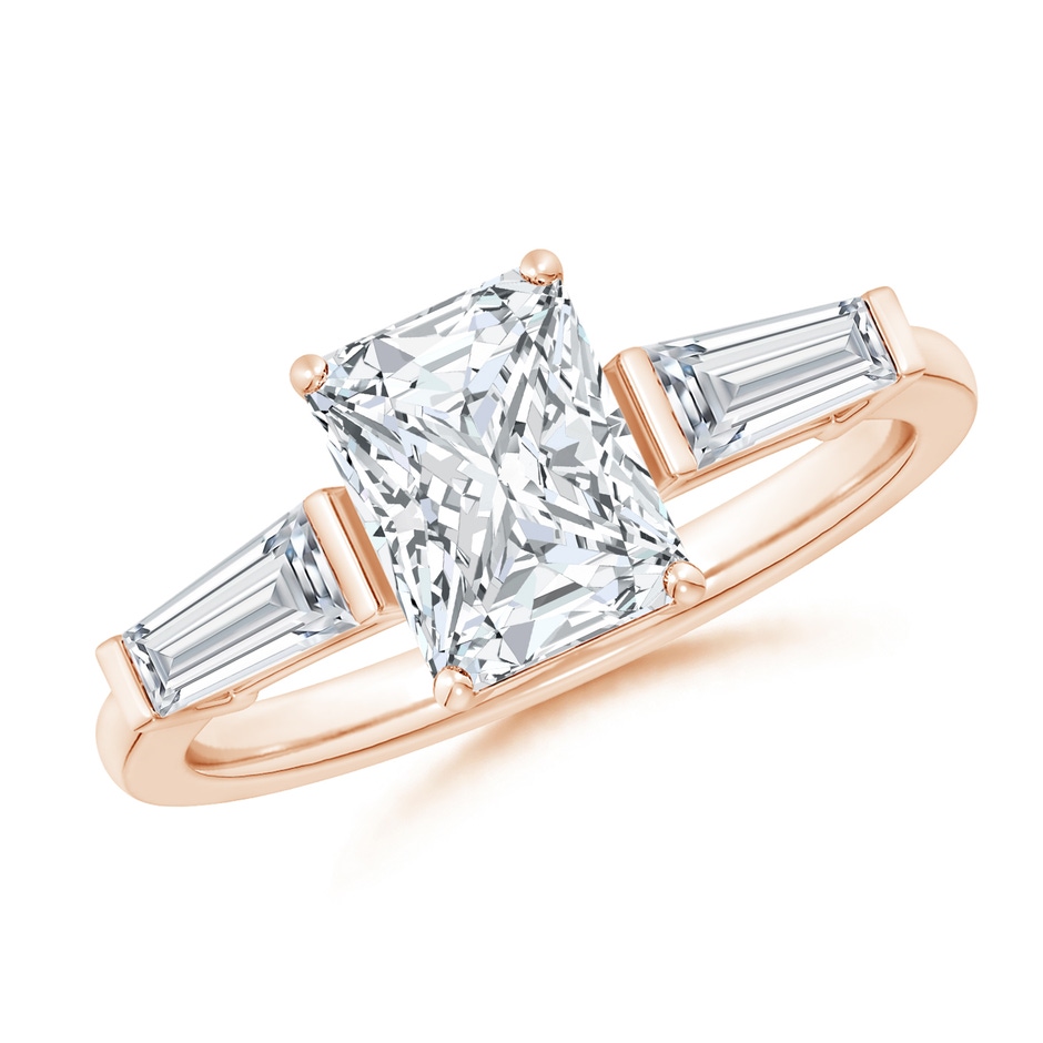 8x6mm FGVS Lab-Grown Radiant-Cut and Tapered Baguette Diamond Side Stone Engagement Ring in Rose Gold 