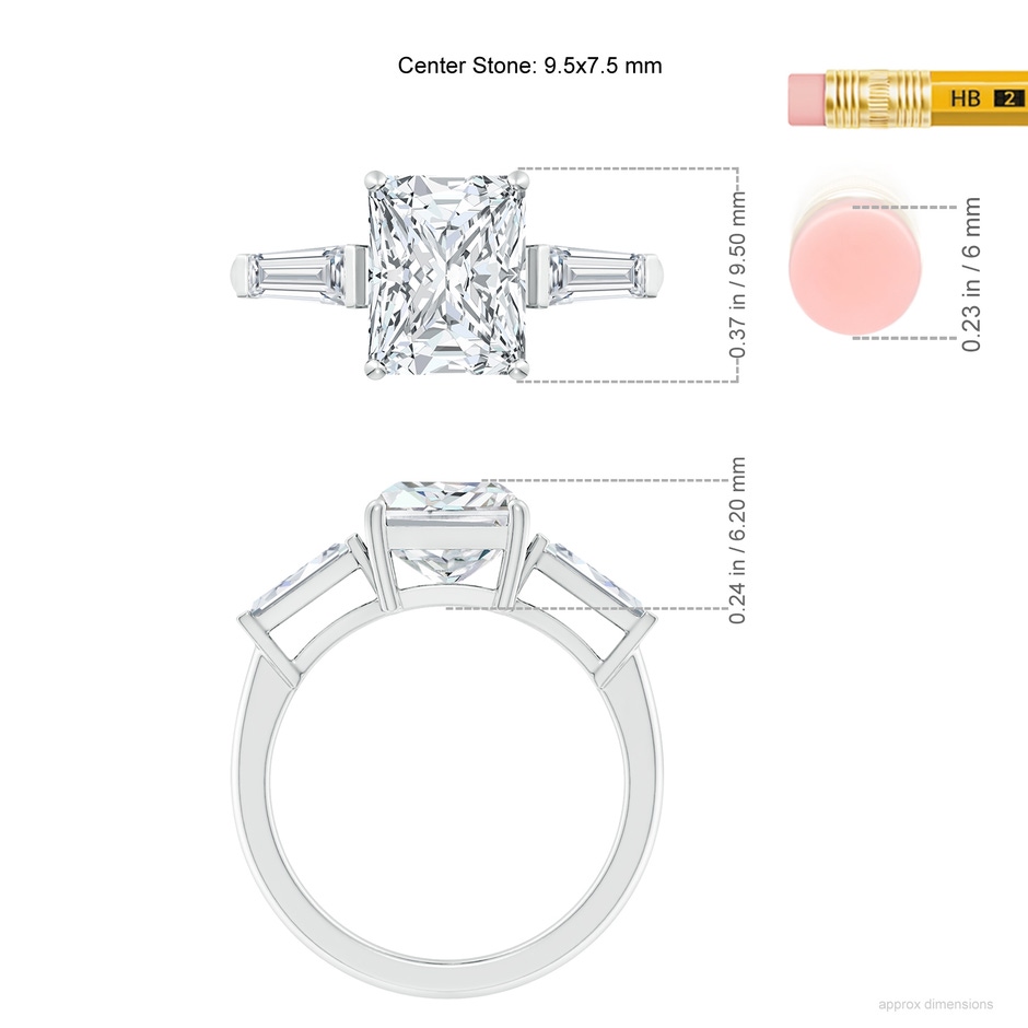9.5x7.5mm FGVS Lab-Grown Radiant-Cut and Tapered Baguette Diamond Side Stone Engagement Ring in P950 Platinum rule