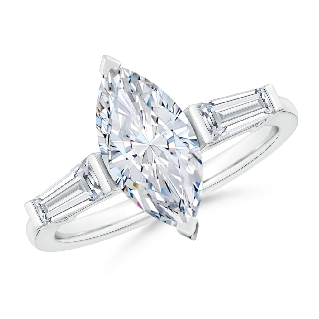 13x6.5mm FGVS Lab-Grown Marquise and Tapered Baguette Diamond Side Stone Engagement Ring in P950 Platinum