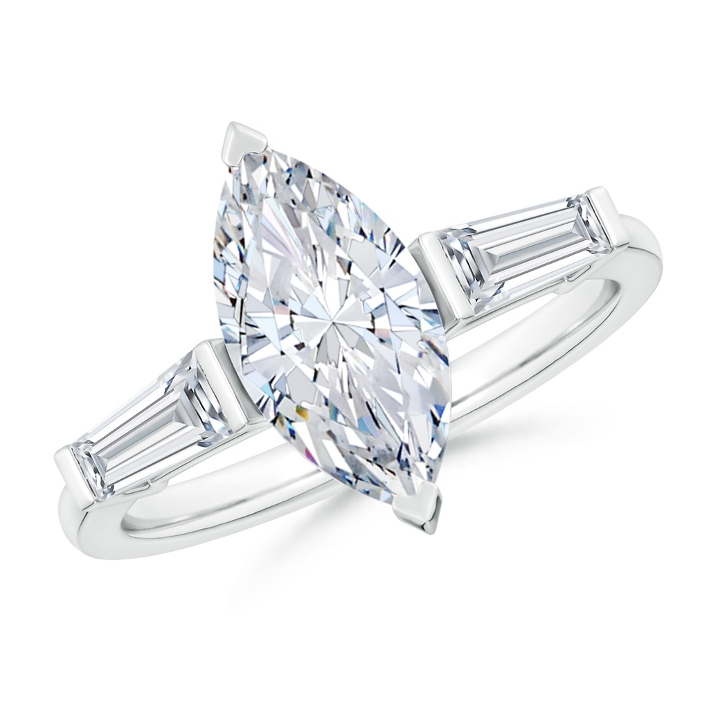 13x6.5mm FGVS Lab-Grown Marquise and Tapered Baguette Diamond Side Stone Engagement Ring in White Gold