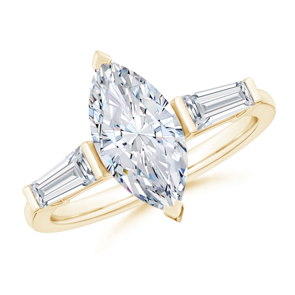 13x6.5mm FGVS Lab-Grown Marquise and Tapered Baguette Diamond Side Stone Engagement Ring in Yellow Gold 