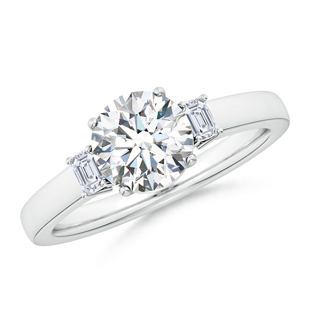 7.4mm FGVS Lab-Grown Round and Emerald-Cut Diamond Three Stone Engagement Ring in White Gold