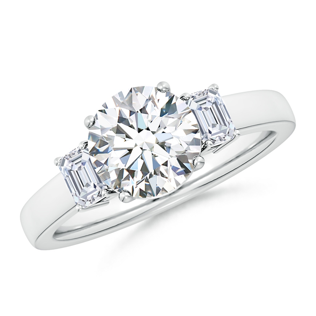 8mm FGVS Lab-Grown Round and Emerald-Cut Diamond Three Stone Engagement Ring in White Gold