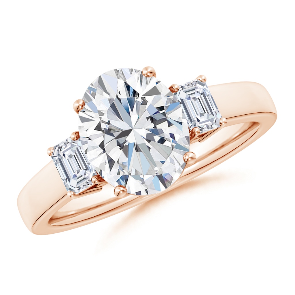 10x8mm FGVS Lab-Grown Oval and Emerald-Cut Diamond Three Stone Engagement Ring in Rose Gold