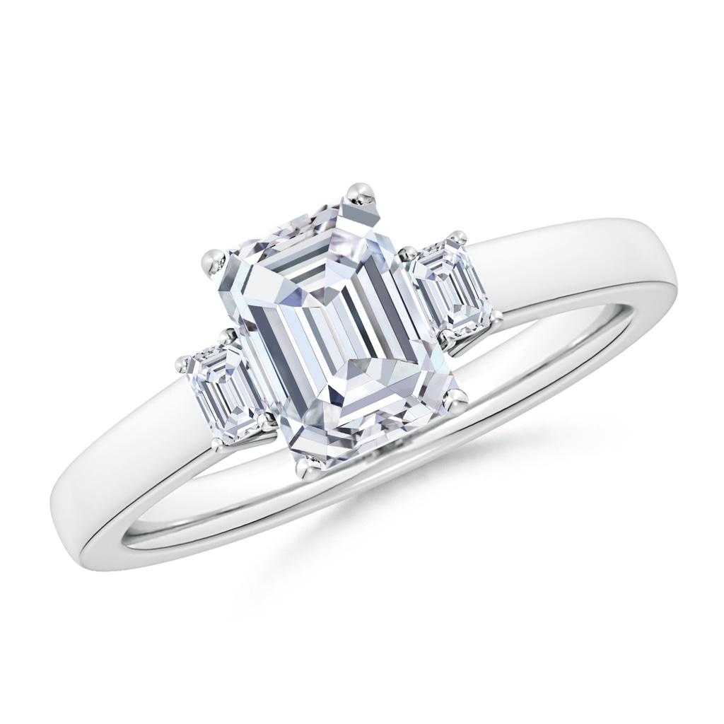 7.5x5.5mm FGVS Lab-Grown Emerald-Cut Diamond Three Stone Engagement Ring in White Gold