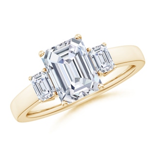 8.5x6.5mm FGVS Lab-Grown Emerald-Cut Diamond Three Stone Engagement Ring in Yellow Gold